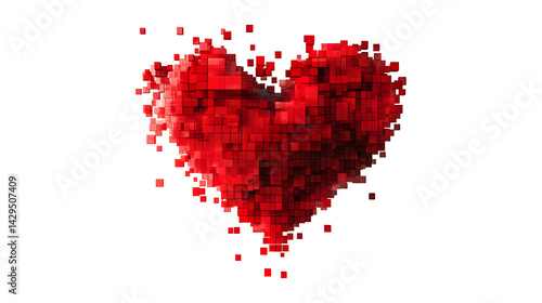 A heart made of red blocks is shown