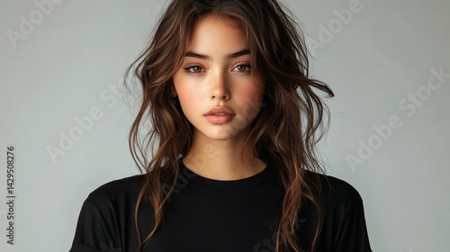 Wallpaper Mural A portrait of a woman with brown hair, with a serious and calm expression Torontodigital.ca