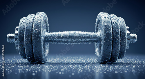 Obraz na płótnie Water-Drenched Dumbbell on a Dark Background w salonie