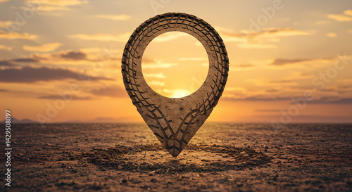Obraz na płótnie 3D map pin marking location against sunset backdrop w salonie
