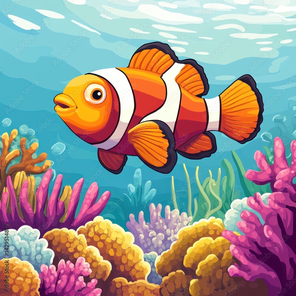 Fototapeta premium Clownfish swimming in coral reef