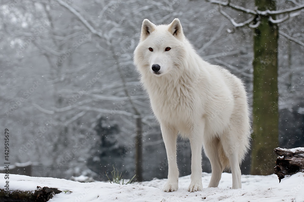 Obraz premium dire wolf in snowy landscape with magical curiosity 