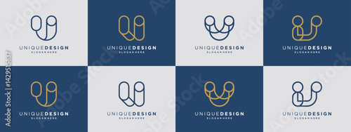 Luxury letter U based outline logo vector collections.