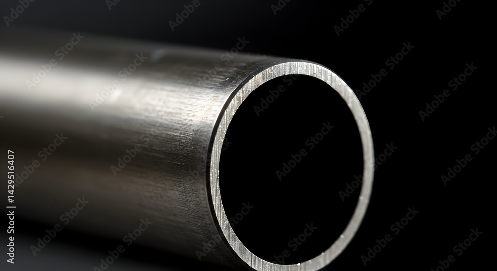 Fototapeta premium Close Up View Of Shiny Metal Pipe Against Black Background