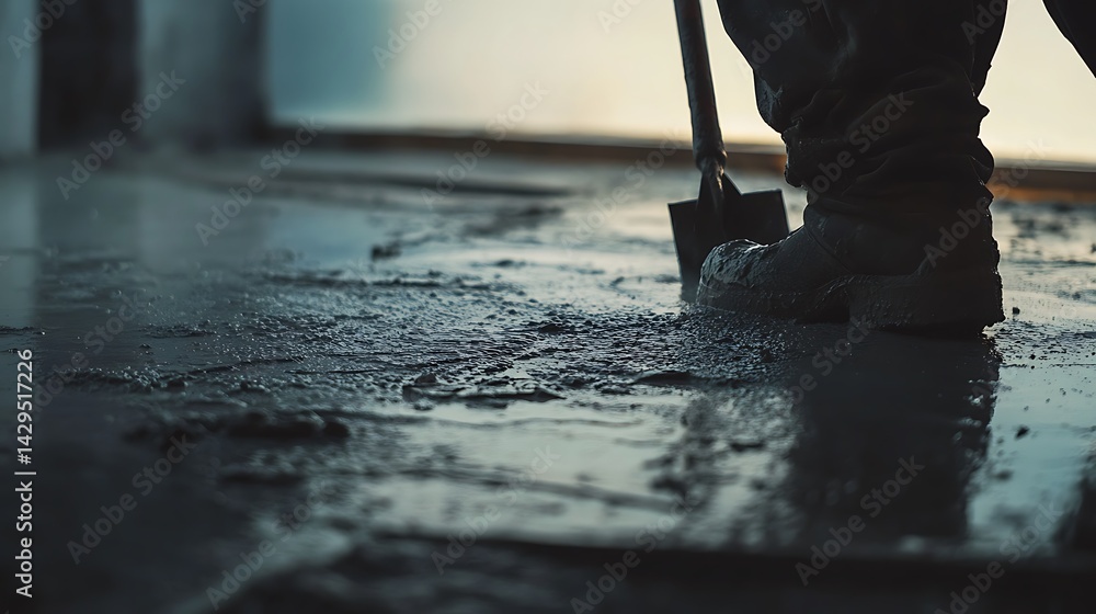 Construction Worker Smoothing Wet Concrete Construction Worker Smoothing Wet Concrete
