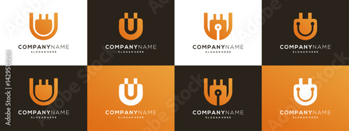 Abstract letter U with electrical plug logo design ideas. Creative electricity vector illustration based icons template.	