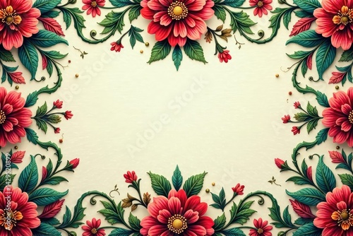 Intricate floral textile design, repeating motif, line, fabric