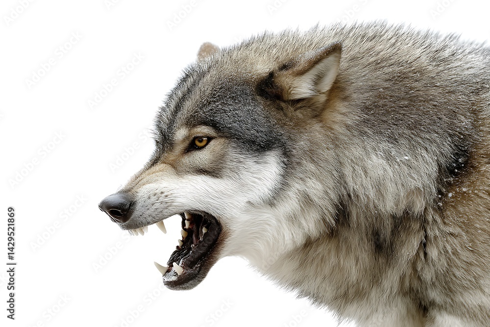Obraz premium Elegant dire wolf in sharp focus on white background 