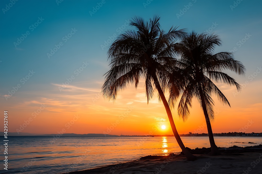 tropical beach dusk with palm shadows for vacation
tropical beach dusk with palm shadows for vacation