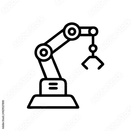 Industrial robotic arm with claw mechanism, icon, vector  