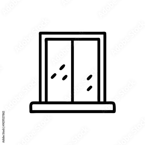 Minimalist window illustration with glass panes and sill, icon, vector 