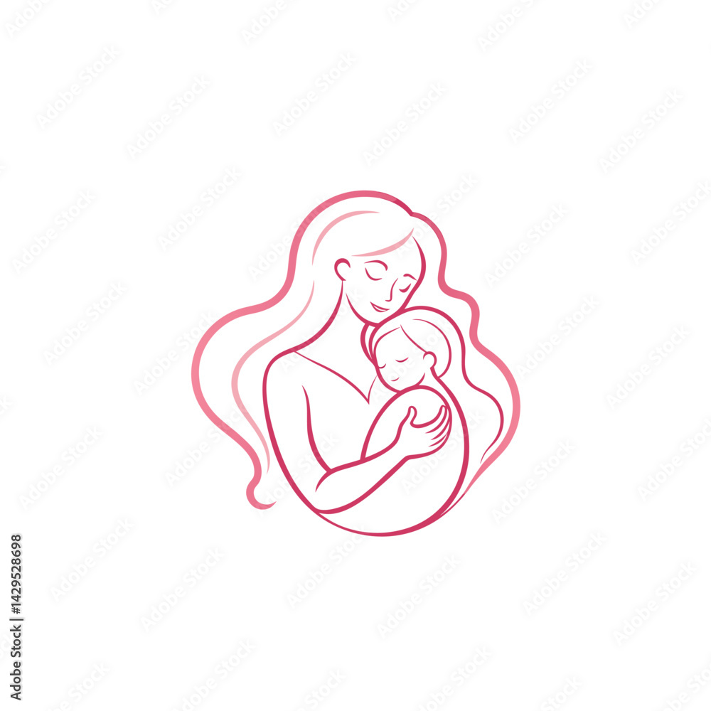 Elegant Continuous Line Art of Maternal Love and Nurturing Pose. Elegant Continuous Line Art of Maternal Love and Nurturing Pose.