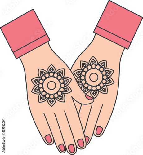 Obraz na płótnie Indian Wedding Hands Mehndi Mandala Art Traditional Ceremony Ornament Vector w salonie