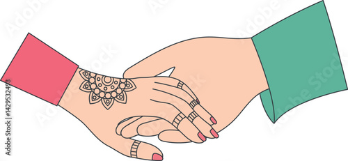 Obraz na płótnie Indian Wedding Hands Holding Gesture Ritual Mehndi Ceremony Couple Ornament Vector w salonie