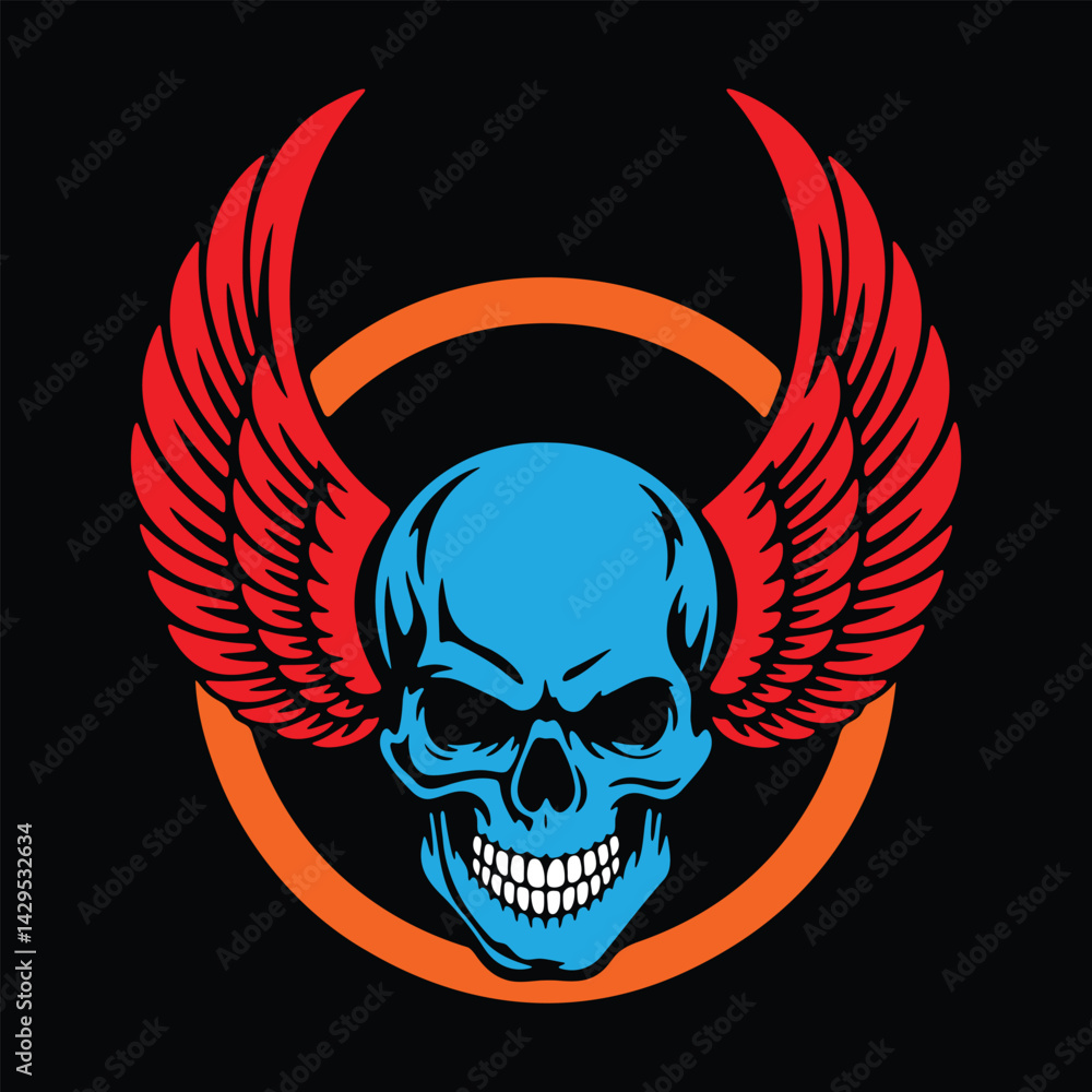 Fototapeta premium A stylized skull with wings, perfect for apparel or logo design.