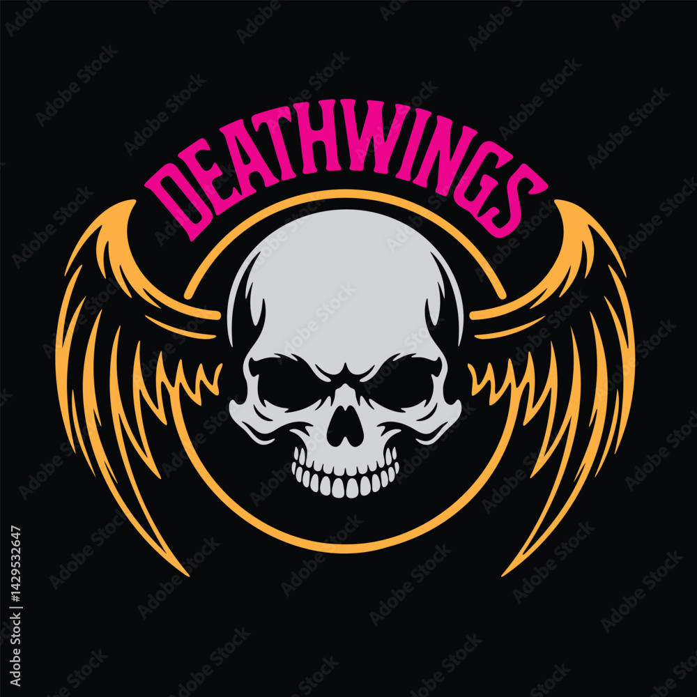 Skull with wings logo design featuring the text Deathwings Skull with wings logo design featuring the text Deathwings
