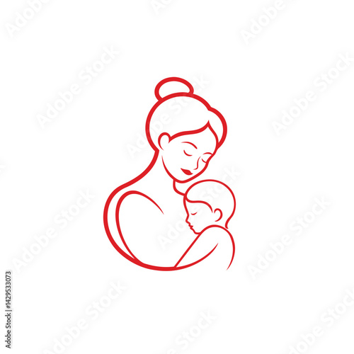 Minimalist mother and baby drawing tender embrace heartwarming design.