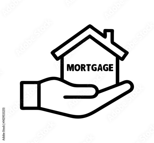 Hand Holding Toy House with Mortgage Text, icon, vector  