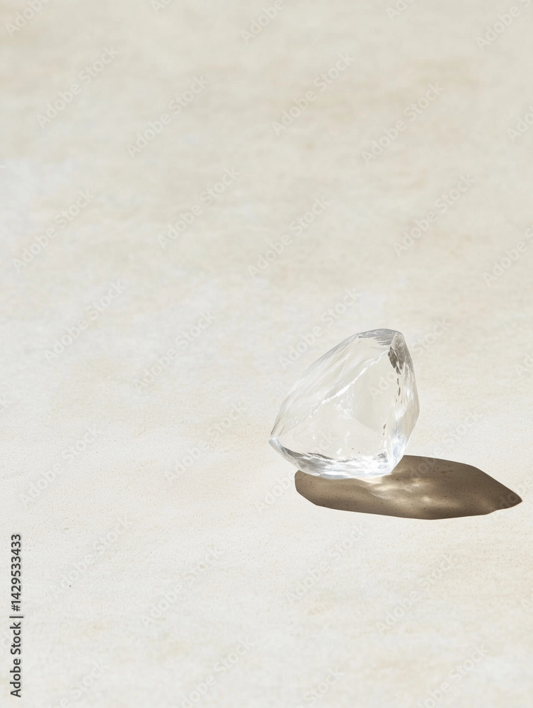 Grey stone background with a single crystal stone in minimal style
