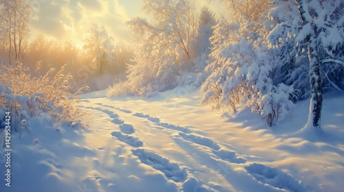 Obraz na płótnie Detailed shot of footprints in fresh snow under soft winter light. w salonie