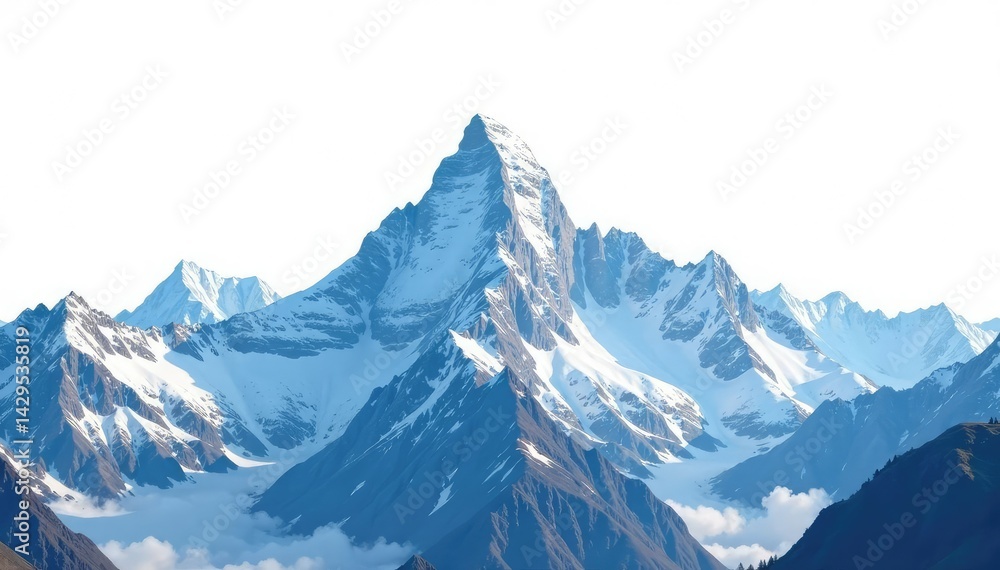Obraz premium Snow covered mountain peak, dramatic silhouette on bright white , white, winter
