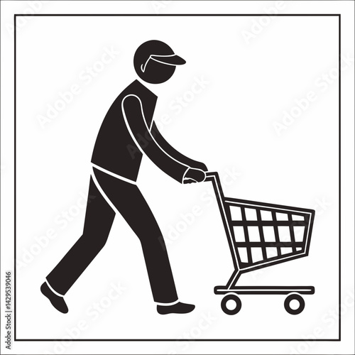 Person Pushing Shopping Cart Vector Illustration For Retail And E Commerce Needs