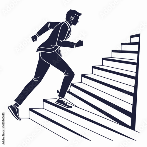 Silhouette Of Businessman Running Up Stairs Symbolizing Career Growth And Ambition