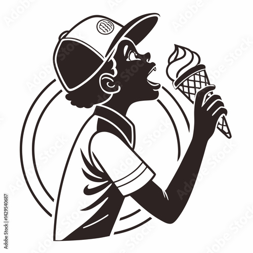 Wallpaper Mural Vintage Style Boy In Cap Holding An Ice Cream Cone Graphic Torontodigital.ca