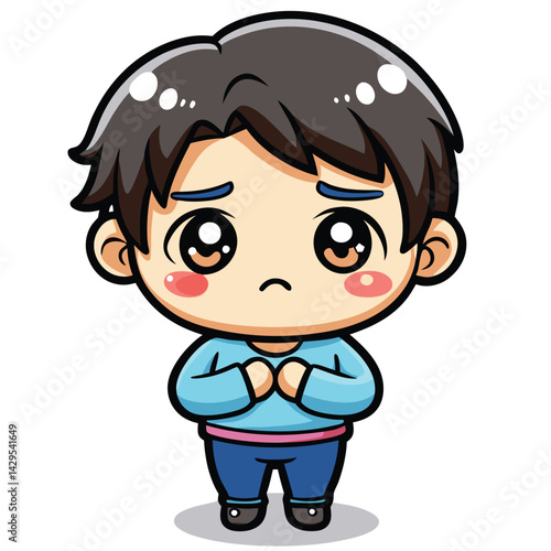 Sad cartoon boy character