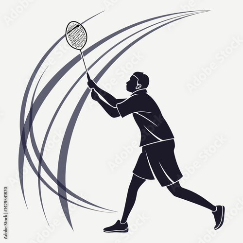 Badminton Player Silhouette With Racket And Abstract Motion Lines Illustration Design