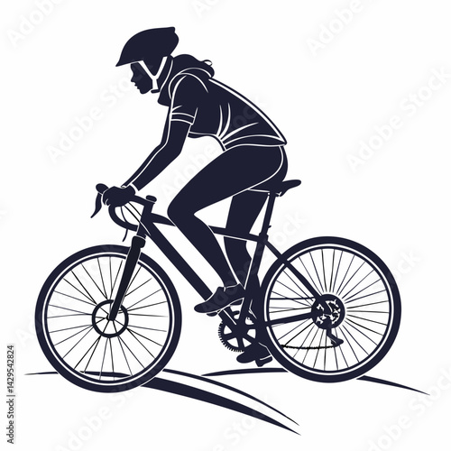 Female Cyclist Silhouette Riding Bike Exercise And Sport Activity Vector Design