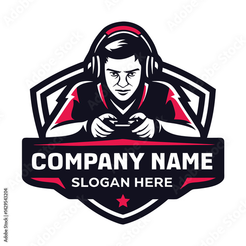 Gamer logo with headphones and controller