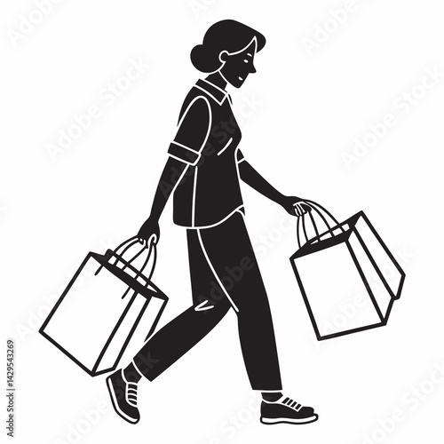 Woman Walking Silhouette Carrying Shopping Bags After Shopping Spree Day