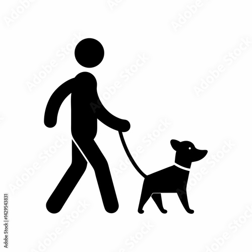 Black Pictogram Style Illustration Of A Person Walking Their Dog On A Leash