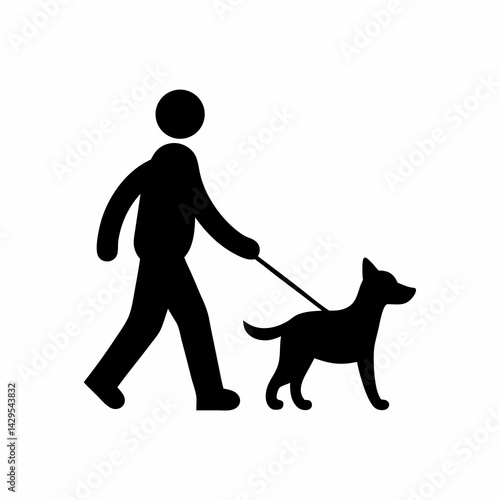 Man Walking With Dog Pictogram Simple Black Vector Illustration Image