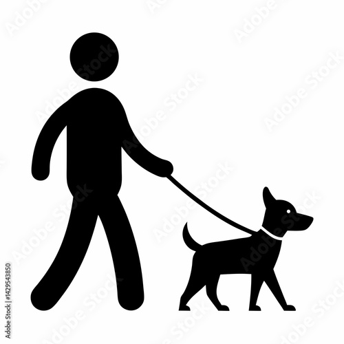 Simple Graphic Depiction Of Person Walking Dog Animal Pet Companion Icon