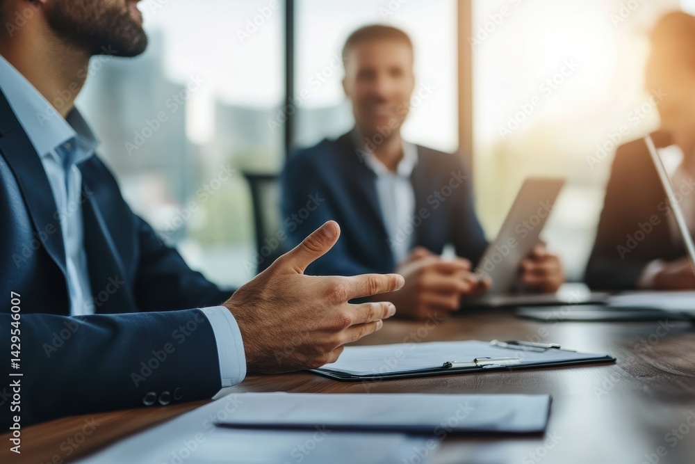 Employer discusses workplace safety measures during a meeting in an office setting Employer discusses workplace safety measures during a meeting in an office setting