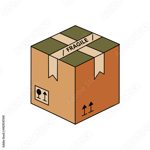 Careful Handling Icon. Fragile package with tape, vector graphic on transparent background. Shipping, delivery for web, apps, design