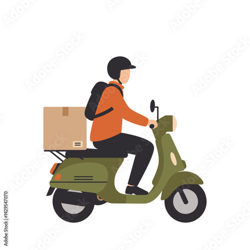 Scooter Delivery Icon. Courier with package, vector graphic on transparent background. Urban transport logistics for web, apps, design