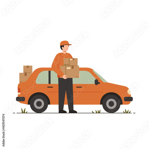 Scooter Delivery Icon. Courier with package, vector graphic on transparent background. Urban transport logistics for web, apps, design