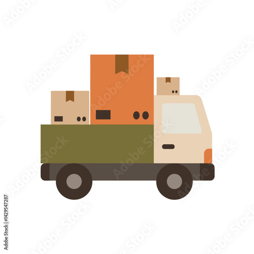 Flat Design Delivery Truck Icon. Truck with boxes, vector graphic on transparent background. Logistics, shipping service for web, apps, design, packaging