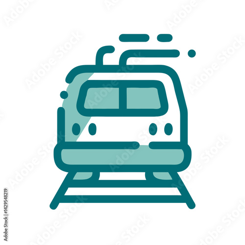 Train icon depicting a front view of a modern train on railway tracks in a dynamic design