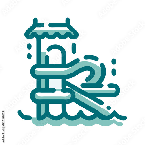 Water park icon featuring a fun water slide and splash in a playful design