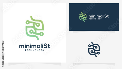 Abstract leaf digital connection logo design ideas. Creative vector technological growth based icon template.