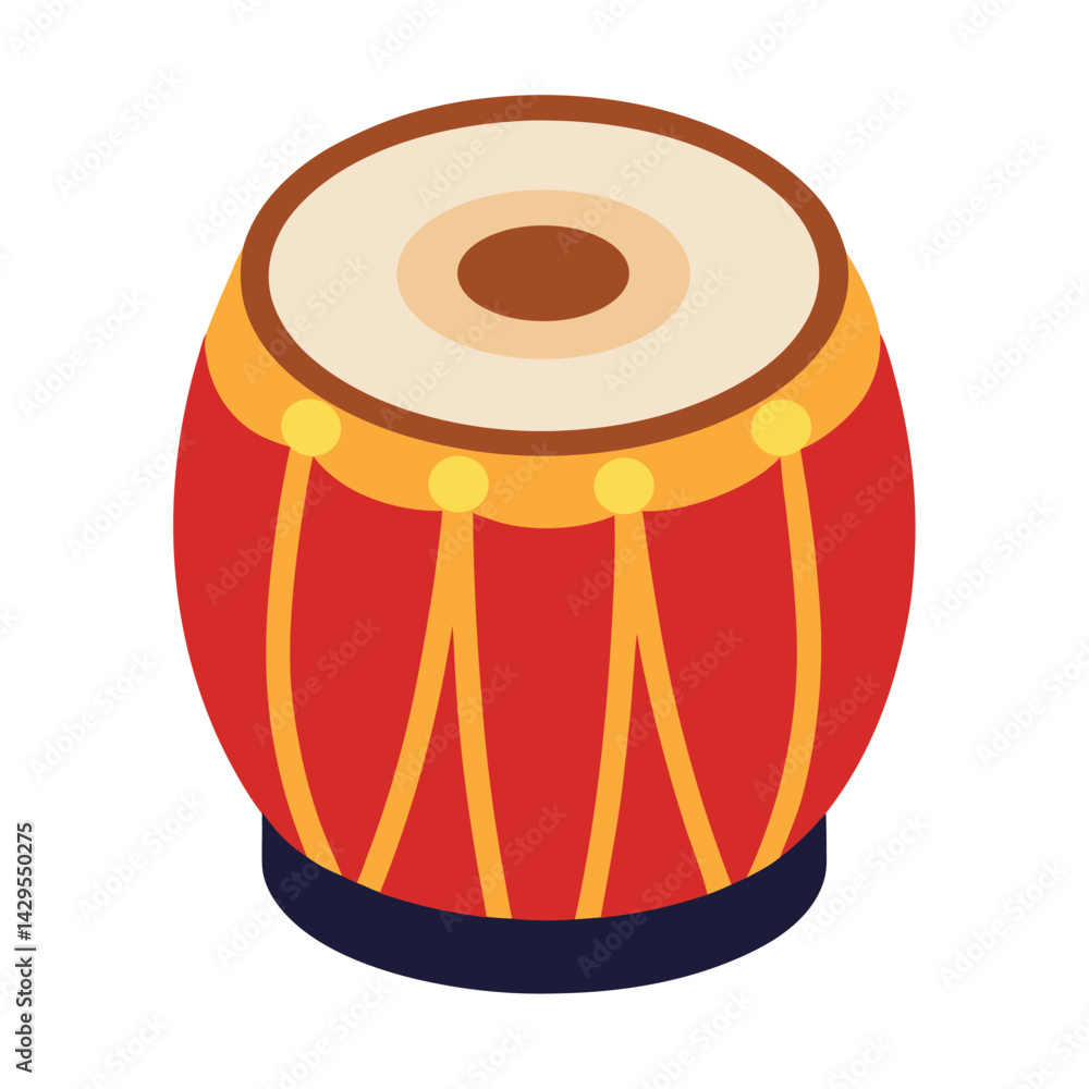 Indian Tabla Drum Red Percussion Musical Traditional Instrument Wooden Beat Vector