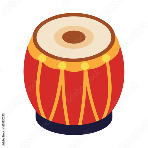 Obraz na płótnie Indian Tabla Drum Red Percussion Musical Traditional Instrument Wooden Beat Vector w salonie