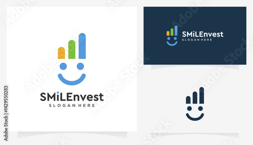 Cheerful investment logo design ideas. Creative vector smile expression with chart diagram, based icon template.