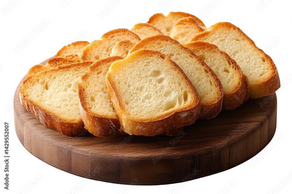 Slices of toasted bread on a wooden board Slices of toasted bread on a wooden board