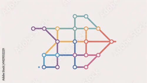 Stylized Subway Map Design in Vibrant Arrow Formation