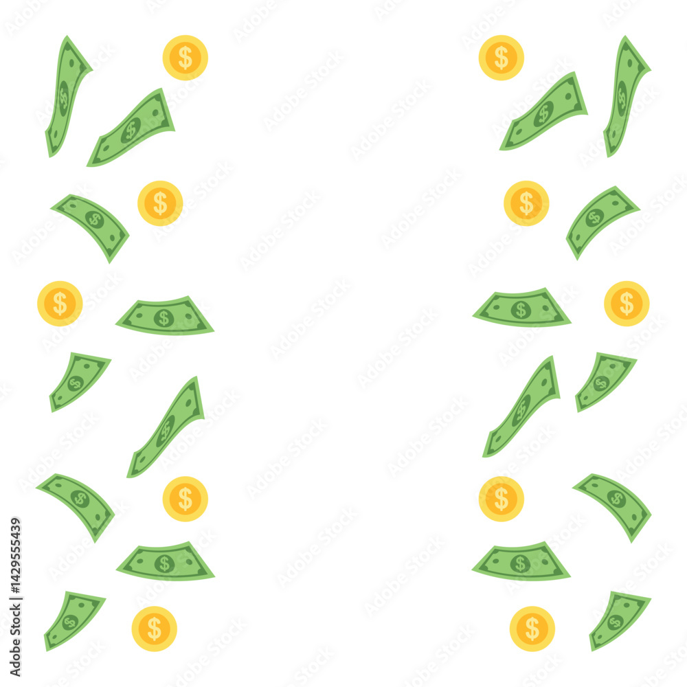 Money Border Dollar Coin Minimal Graphic Wealth Flat Cartoon Financial